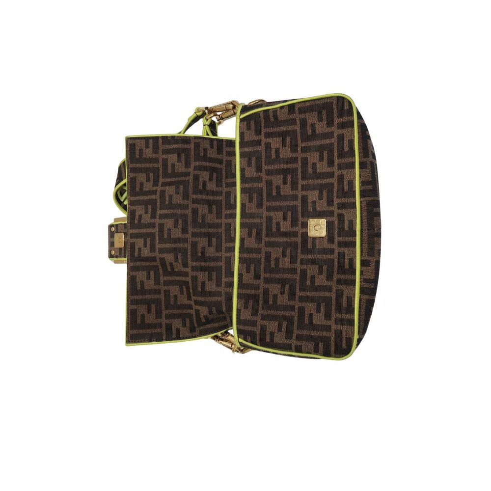 Fendi Zucca Embroidered Canvas Baguette Medium Shoulder Bag Brown Neon Women's - Picture 5 of 16